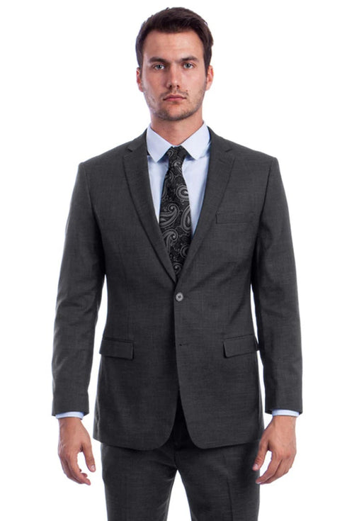 Men's Two Button Modern Fit Linen Look Summer Suit in Dark Grey