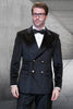 Men's Designer Double Breasted Velvet Suti with Gold Buttons in Black