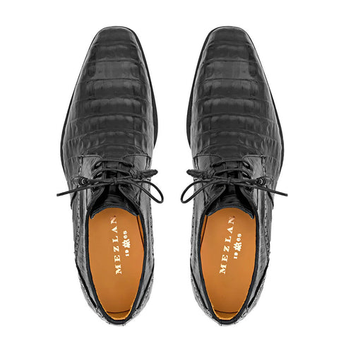 Golfo Plain Toe Crocodile Derby Black By Mezlan Made In Spain Brand