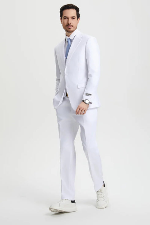 Men's Two Button Vested Stacy Adams Basic Designer Suit in White