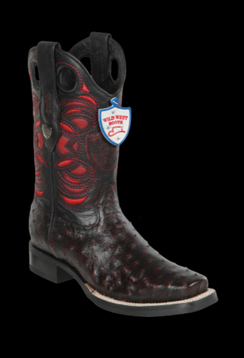Wild West Botas de Avestruz Horma Rodeo Black Cherry