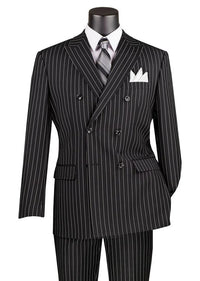 Black Regular Fit 2 Piece Pinstripe Double Breasted Suit