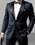 Men’s Daniel Craig James Bond Navy Blue Tuxedo Costume, 007 Inspired Black Satin Shawl Lapel Formal Wedding Suit