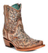 Tan Ankle Booties with Dark Embroidery and Mirrored Overlay and Toe Design