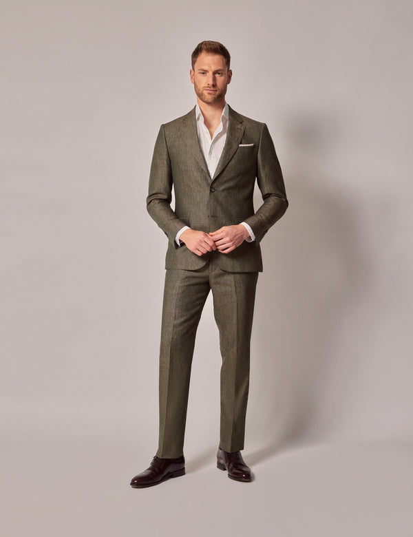 Mens Linen Suit For Beach Wedding - Summer  Suit in Dark Green