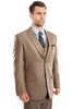 Men's Two Button Vested Textured Sharkskin Business Suit in Dark Tan