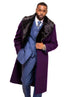 Men’s Purple Wool Overcoat, Long Winter Dress Topcoat with Black Fur Collar for Formal and Business Wear