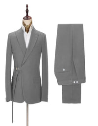 Elegant Dark Gray Men's Formal Suit Buckle Button Suit