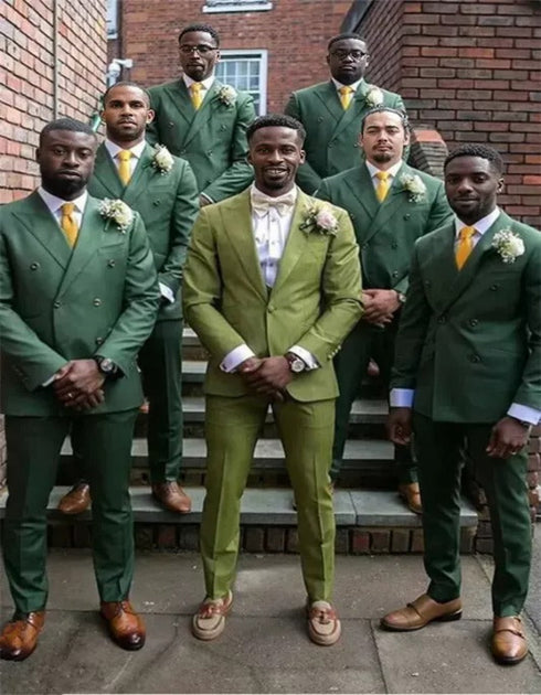 Dark Green Double Breasted Slim Fit Peaked Lapel Wedding Groomsmen Suit Online