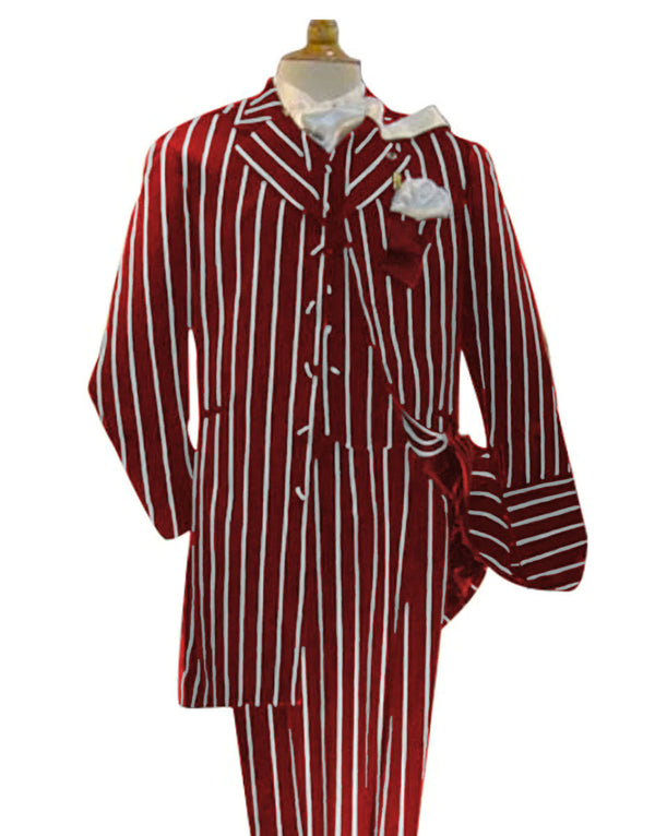 Dark Red and White Pinstripe  - Gangster 1920s Pinstripe Suit - Mens  Fashion Suit