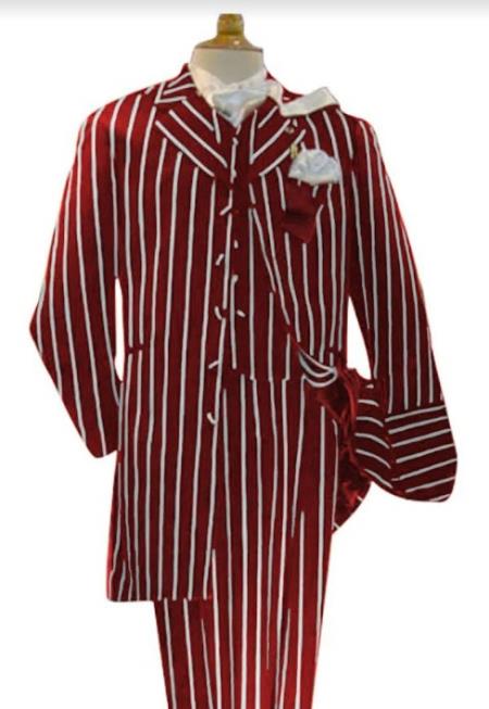 Burgundy Pinstripe Suit - Mens 1920s Gangster Pinstripe Suit - Chalk Pinstripe