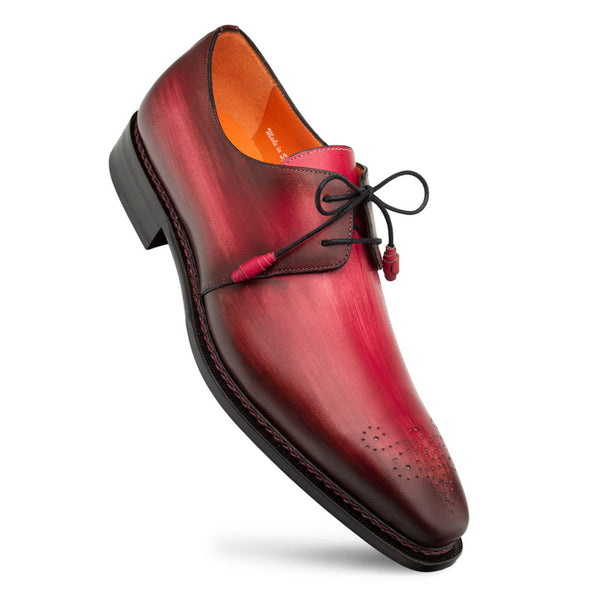 Principe Burgundy/Rust Patina Leather Men’s Derby Shoes By Mezlan Made In Spain Brand