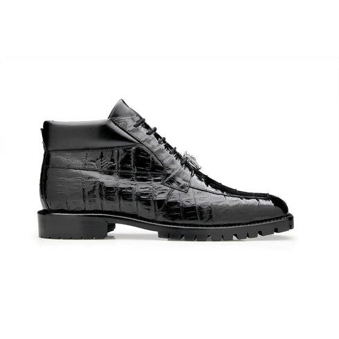 Belvedere Gallardo Men's Shoes Black Exotic Caiman Crocodile Derby Split-toe Boots