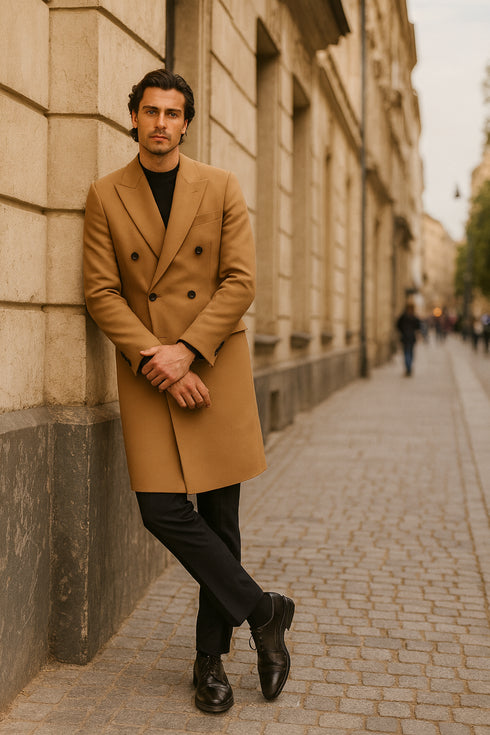 Double Breasted Long Ankle length Designer men's Wool Peacoat Sale overcoats Long Dress | Winter men's Topcoat Sale Available in 5 colors