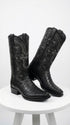 Men’s Black Caiman Crocodile and Deer Leather European Toe Boots, LAB-76F0105 Western Dress Boots