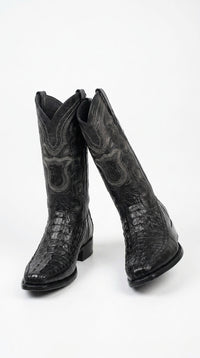 Men’s Black Caiman Crocodile and Deer Leather European Toe Boots, LAB-76F0105 Western Dress Boots