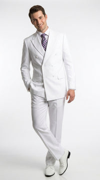 Men’s White Classic Double Breasted Poplin Suit, Formal Two Piece Wedding Dress Suit