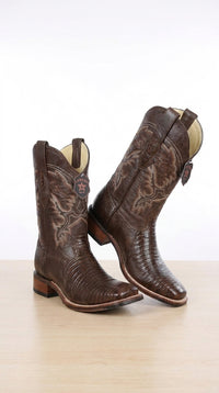 Men’s Brown Armadillo Ranchera Toe Cowboy Boots with TPU Sole, Western Dress Boots