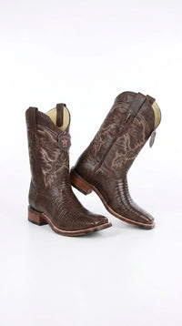 Men’s Brown Armadillo Ranchera Toe Cowboy Boots with TPU Sole, Western Dress Boots