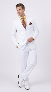 Men’s White Classic Fit 3 Button Poplin Suit, Two Piece Formal Wedding Dress Suit