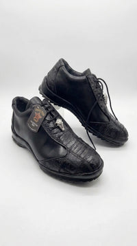 Los Altos Men’s Black Ostrich Leg Lace-Up Sneakers – Exotic Leather Casual Shoes
