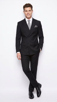 Men’s Black Classic Wool Double Breasted Suit, Formal Wedding Business Dress Suit