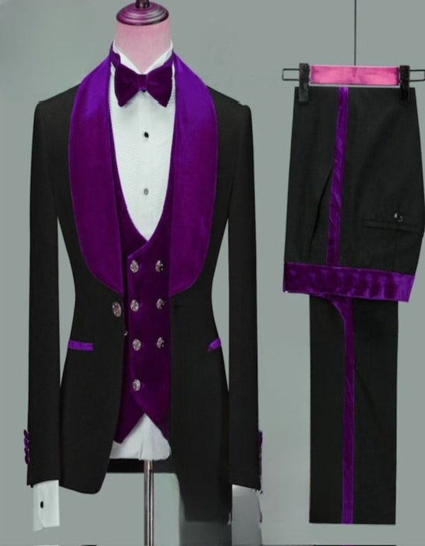 Mens Black Dinner Jacket - Two Toned Color Blazer - Black and Purple Sport Coat