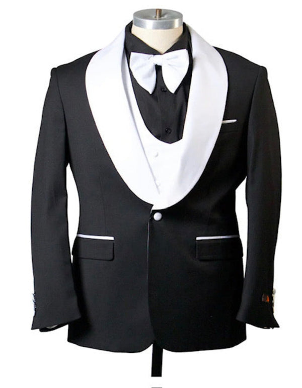 Mens Black Dinner Jacket - Two Toned Color Blazer - Black and White Lapel Sport Coat