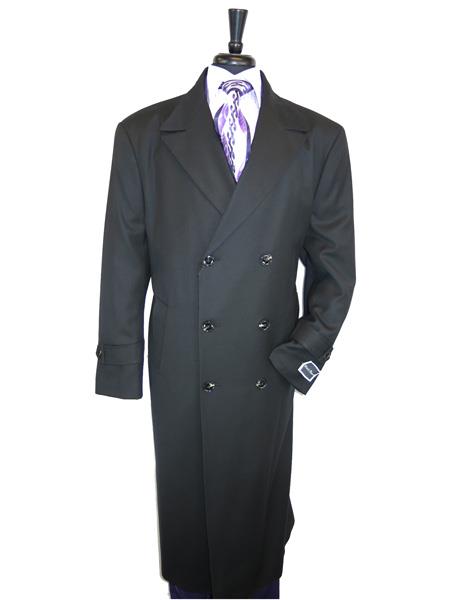 WOOL JET BLACK OVERCOAT DOUBLE BREASTED TOP COAT