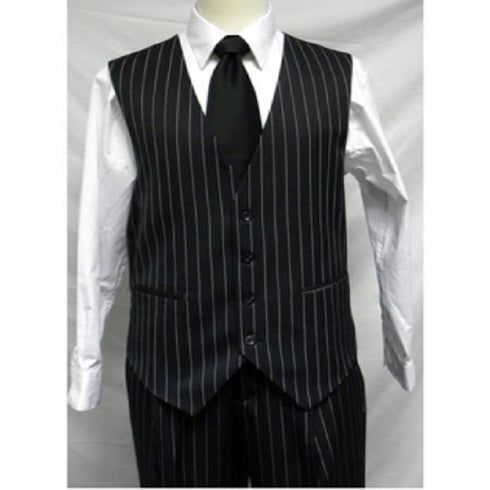 Men's Black And White Gangster Bold PinStripe Mars Vested 3 Piece Fashion Suit