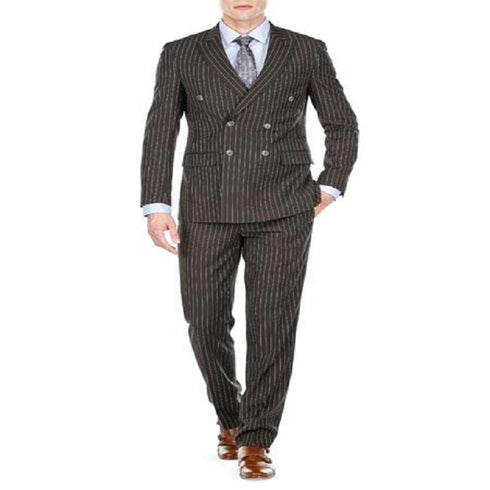 Men's Double Breasted Suits Slim Fit Bold Stripe Black Peak Lapel Suits