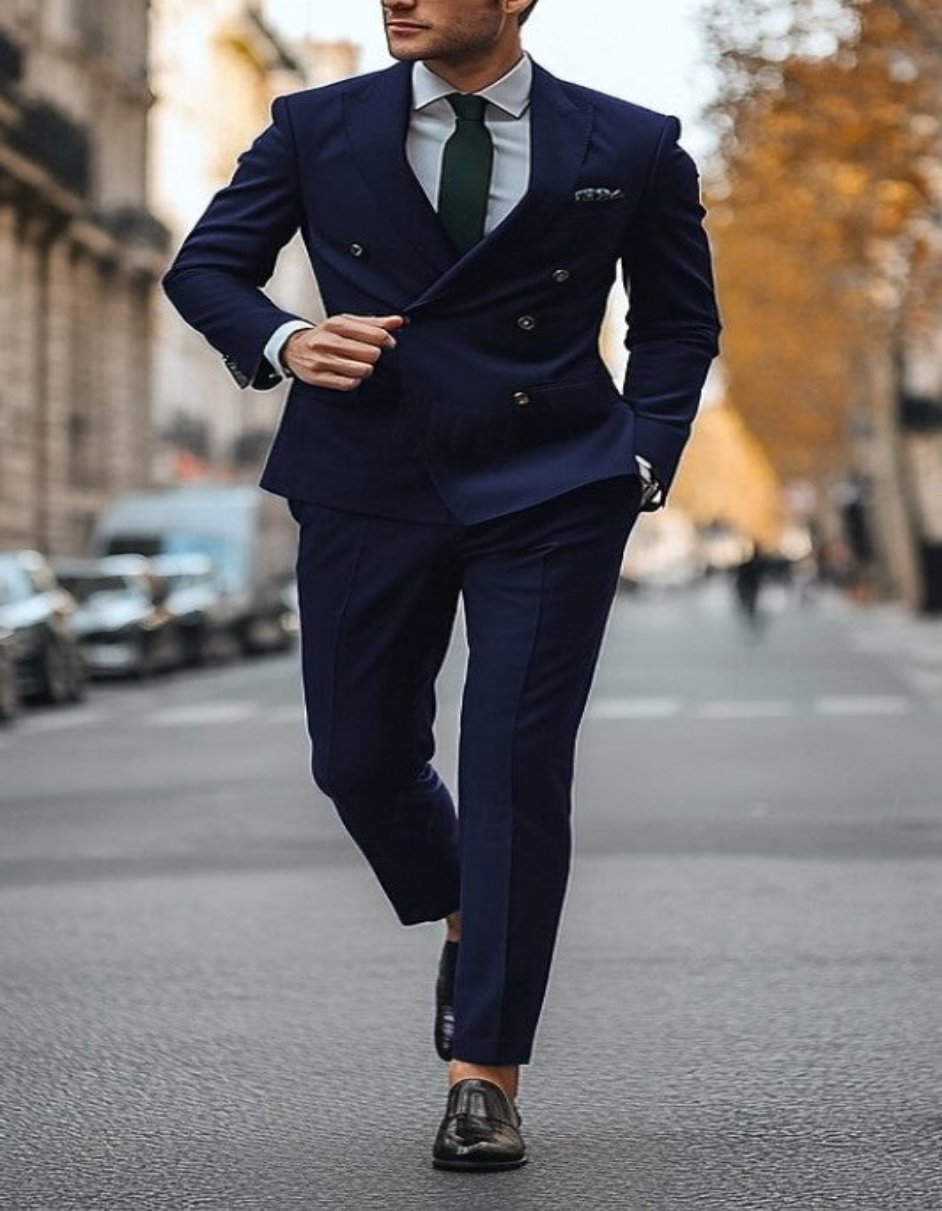 Slim Fit Double Breasted Suit Gold Buttons - Navy Suit