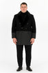 Men’s Double-Breasted Wool Overcoat with Faux Fur Shawl Collar – Classic Winter Dress Coat in Half Black and Charcoal