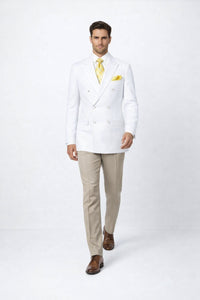 Men’s White Double Breasted Blazer | Classic Fit Formal Sport Coat