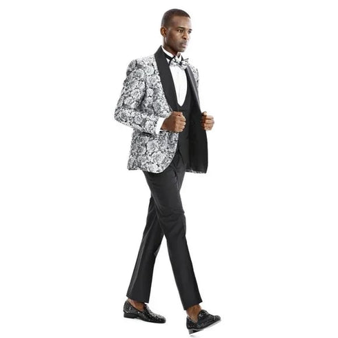 Monochrome Rose 3pc Tuxedo w/ Double Breasted Vest by Tazio