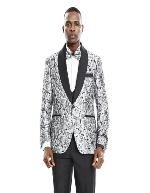 Monochrome Rose 3pc Tuxedo w/ Double Breasted Vest by Tazio