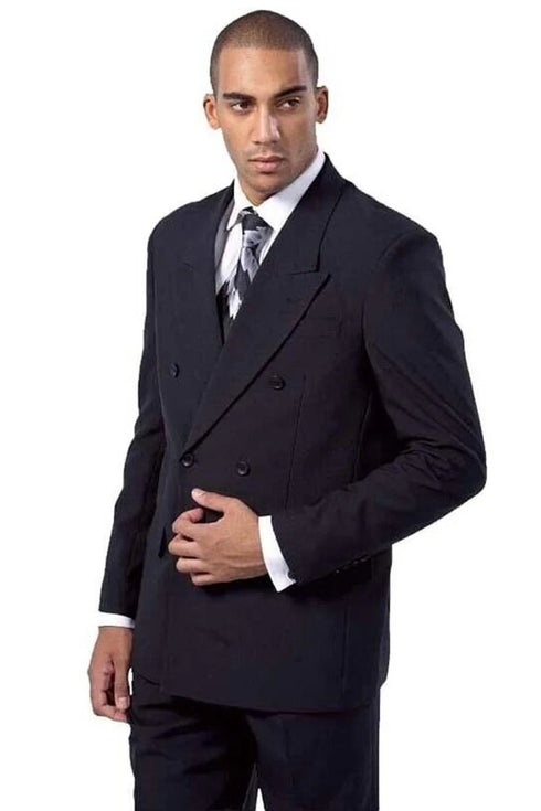 Mens Black Double Breasted Suit - Mens Classic Fit Double Breasted Poplin Suit in Black