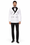 Double Breasted Slim Fit Tuxedo White with Black Satin Peak Lapel