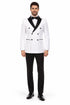 Double Breasted Slim Fit Tuxedo White with Black Satin Peak Lapel