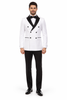 Double Breasted Slim Fit Tuxedo White with Black Satin Peak Lapel