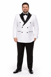 Double Breasted Slim Fit Tuxedo White with Black Satin Peak Lapel