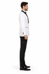 Double Breasted Slim Fit Tuxedo White with Black Satin Peak Lapel