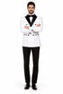 Double Breasted Slim Fit Tuxedo White with Black Satin Peak Lapel