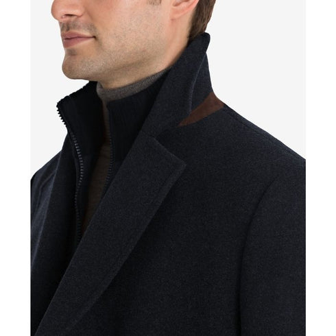 Double Breasted Wool Blend Peacoat with Knit Bib