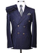 Mens Designer Modern Fit Double Breasted Wool Suit with Gold Buttons in Navy