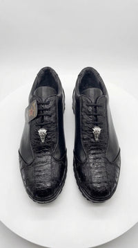 Los Altos Men’s Black Ostrich Leg Lace-Up Sneakers – Exotic Leather Casual Shoes