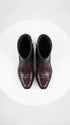 Men’s Black Cherry Caiman Tail Crocodile Boots, European Toe Exotic Western Dress Boots LAB-76B0118