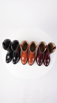 Los Altos Men’s Genuine Eel Skin Cowboy Boots LAB-6508, Round Toe Western Boots in Black, Cognac and Burgundy