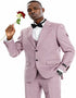 Men's Two Button Vested Wide Notch Lapel Vintage Style Dusty Rose Pink Pinstripe Pattern Pinstripe Suit