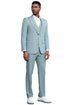 Men's Stacy Adams Vested Peak Lapel Light Turquoise Green Plaid Prom & Wedding Suit